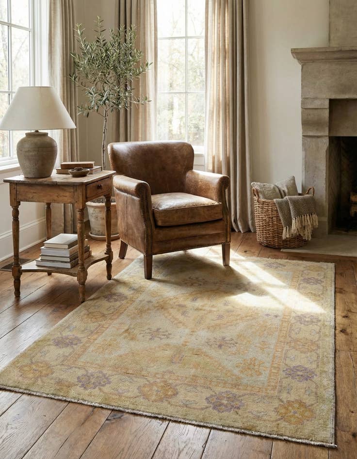 Detail image of 3' 5 x 4' 9 Hand Knotted Oushak Wool Rug