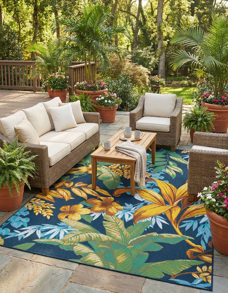 Detail image of 5' 3 x 8' Washable Botanical Indoor / Outdoor Rug