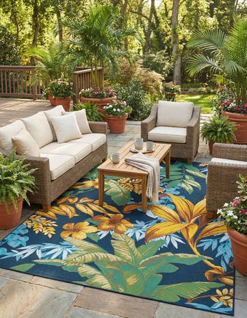 5' 3 x 8' Easy-Clean Botanical Indoor / Outdoor Rug