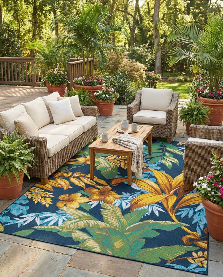 Detail image of 5' 3 x 8' Easy-Clean Botanical Indoor / Outdoor Rug