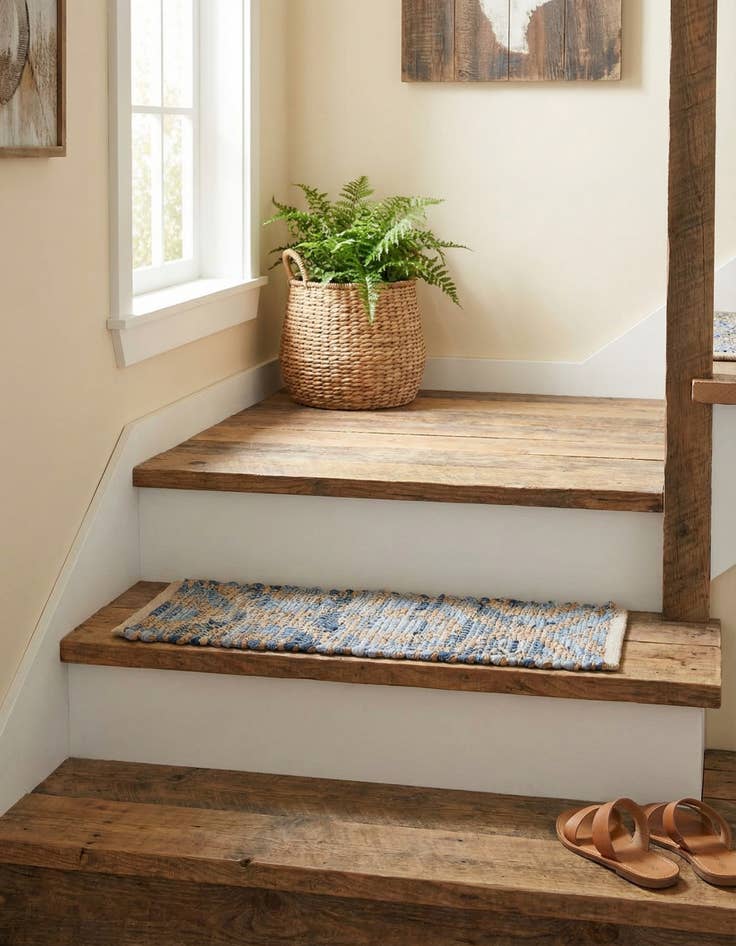 Detail image of 0' 9 x 2' 6  Hand Woven Chindi Jute Stair Rug