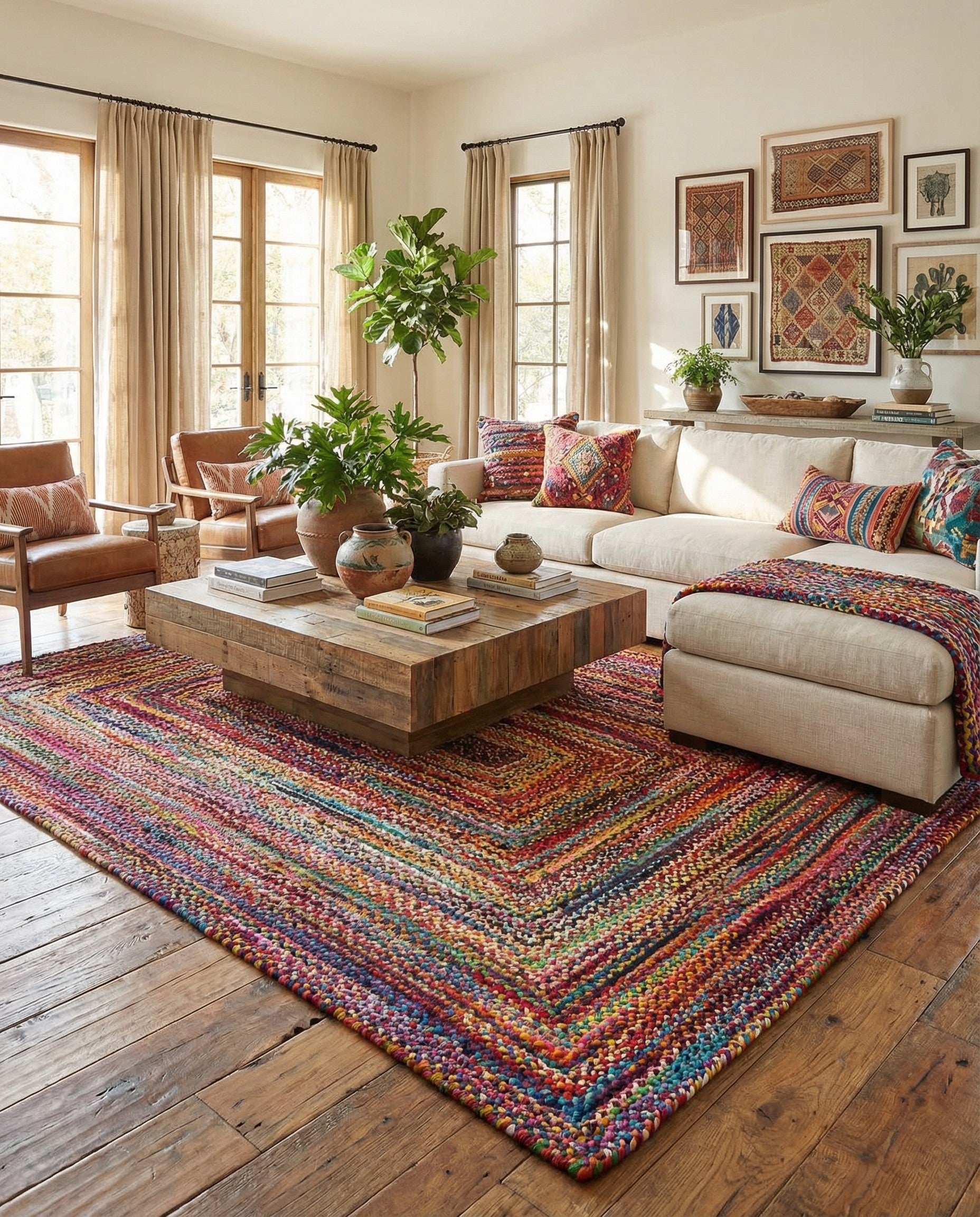 10' x 14' 1  Hand Braided Chindi Rug