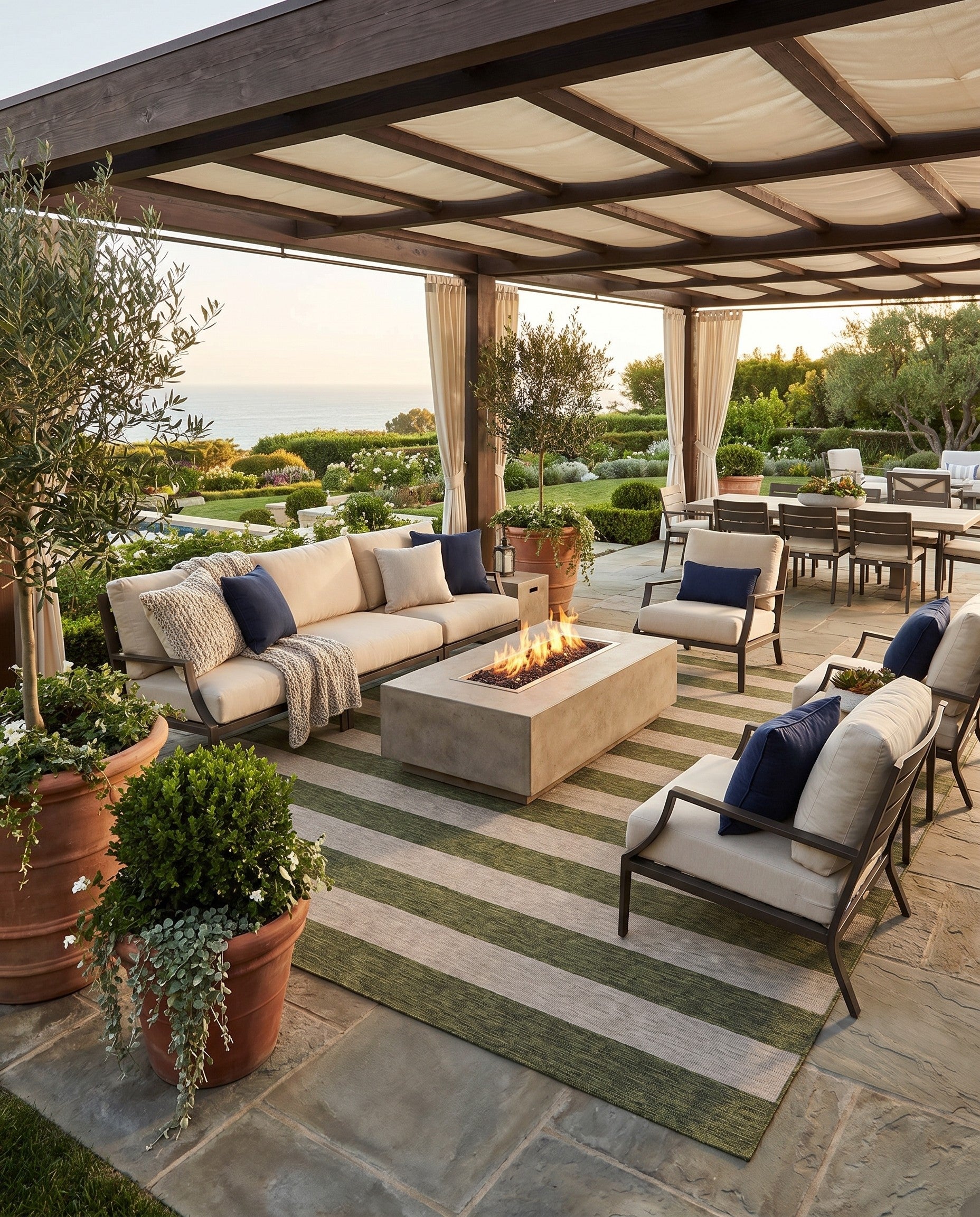 13' x 13' Easy-Clean Striped Indoor / Outdoor Square Rug