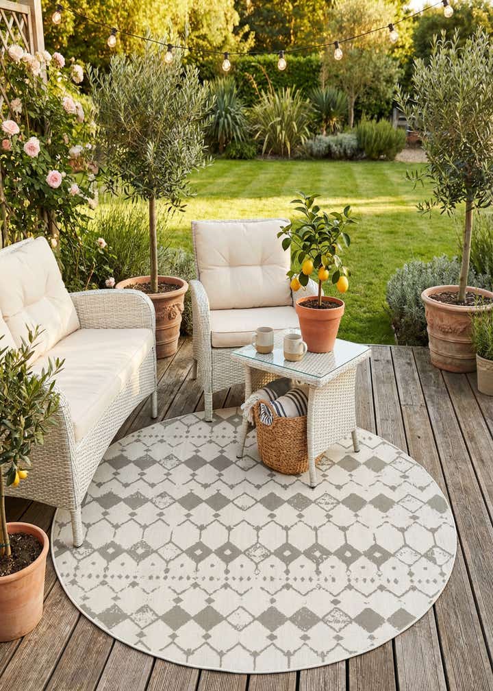 7' x 7' Easy-Clean Trellis Indoor / Outdoor Round Rug