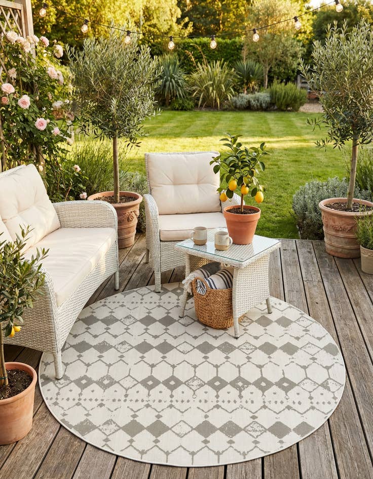 Detail image of 7' x 7' Easy-Clean Trellis Indoor / Outdoor Round Rug
