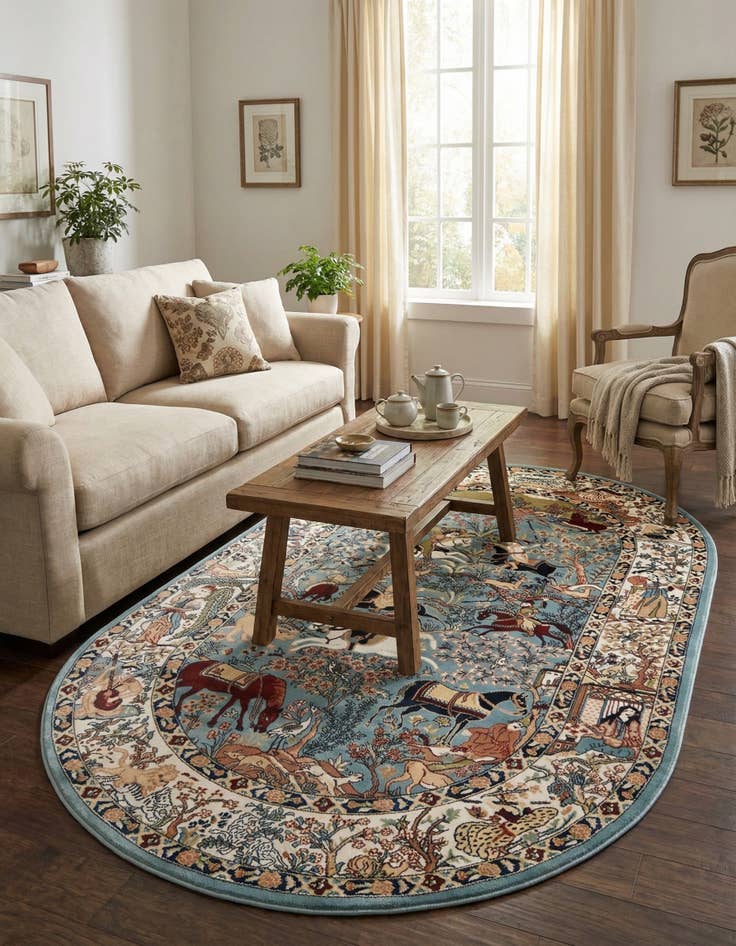 Detail image of 5' 3 x 8' Nain Design Oval Rug