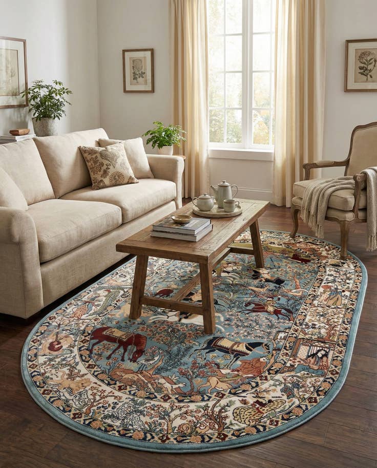 Detail image of 5' 3 x 8' Nain Design Oval Rug