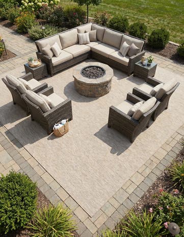 Beige Easy-Clean Solid Indoor / Outdoor Square Rug