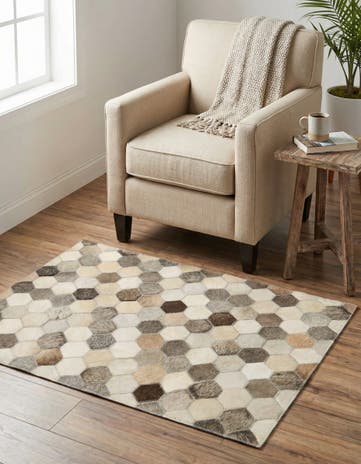 Ivory Gray Cowhide Leather Rug