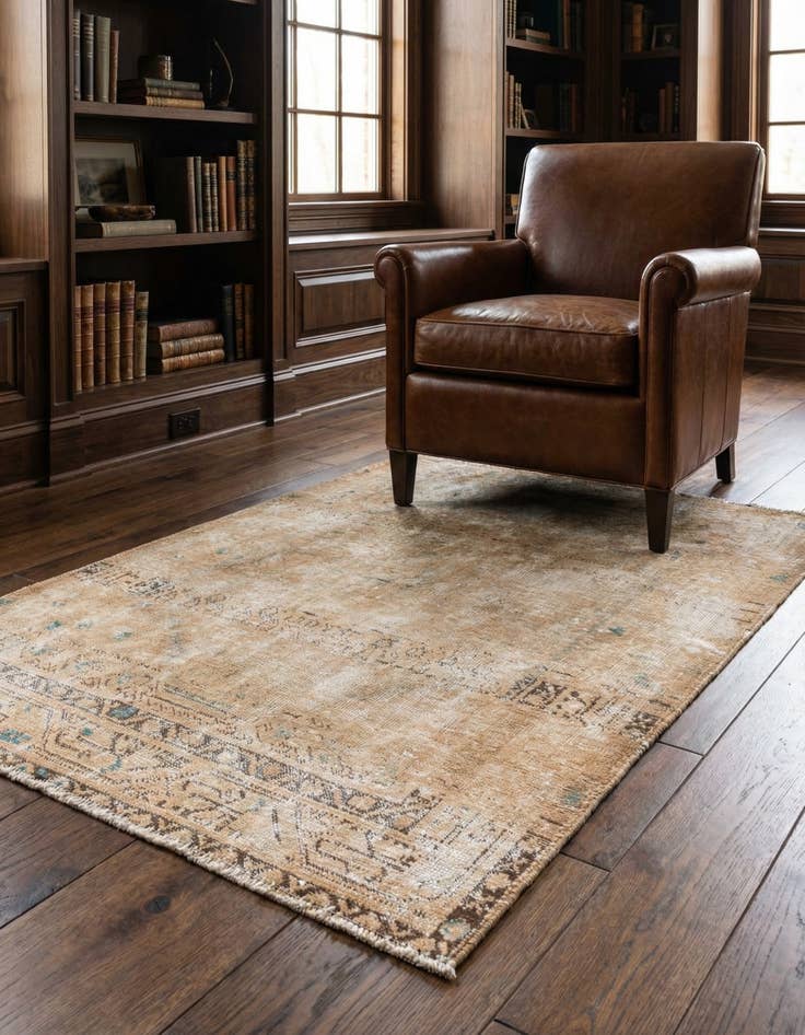 Detail image of 3' 4 x 4' 5 Hand Knotted Ultra Vintage Persian Wool Rug