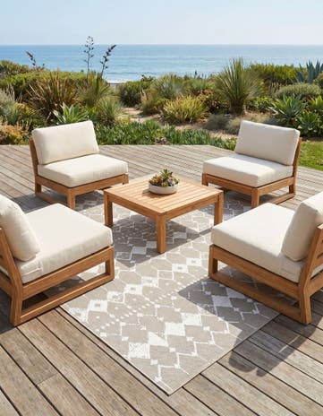 Gray Easy-Clean Lattice Indoor / Outdoor Square Rug