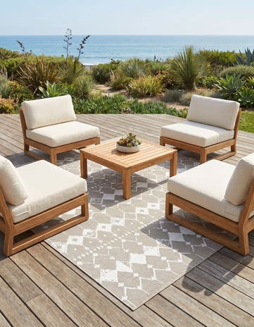 Gray Easy-Clean Lattice Indoor / Outdoor Square Rug