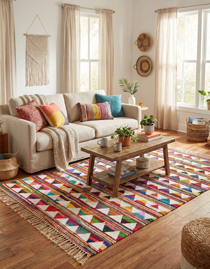 5' 1 x 8' Hand Woven Chindi Trellis Rug