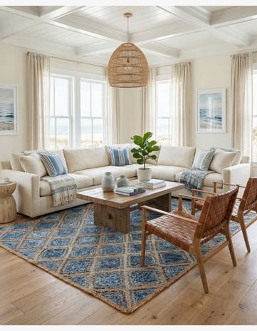 Blue Handmade Braided Jute Rug