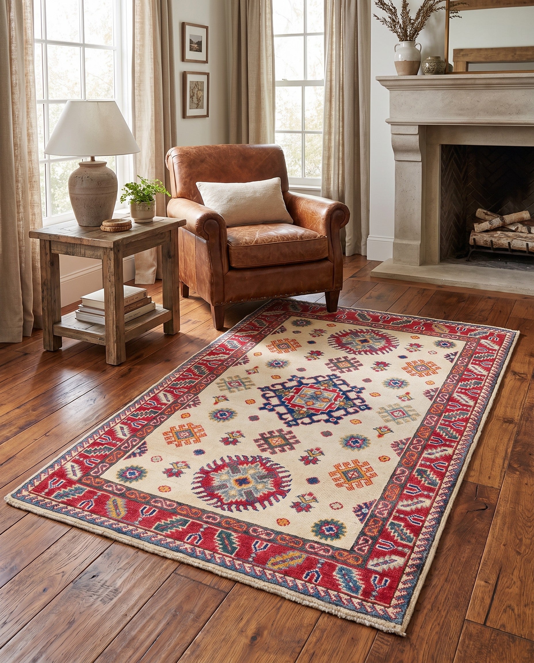 3' 4 x 4' 11 Hand Knotted Kazak Rug