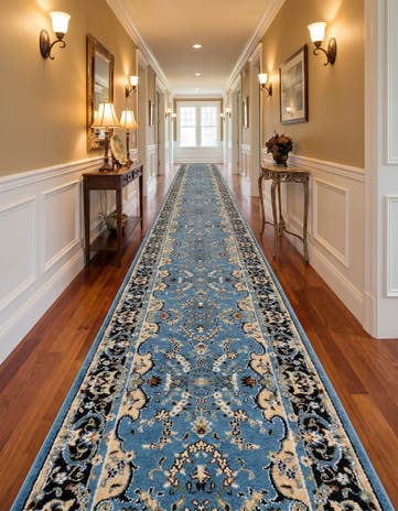 Blue Tabriz Design Runner Rug