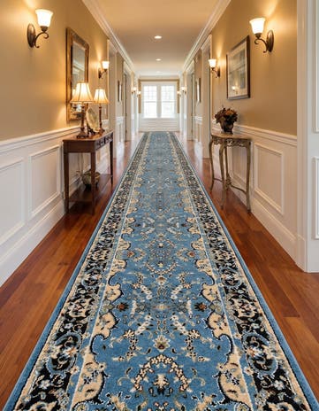 Blue Tabriz Design Runner Rug
