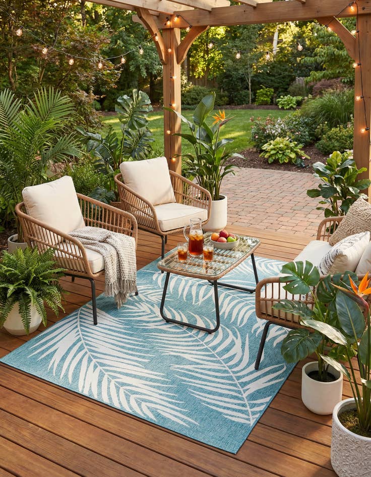 Detail image of 5' 3 x 8' Washable Botanical Indoor / Outdoor Rug