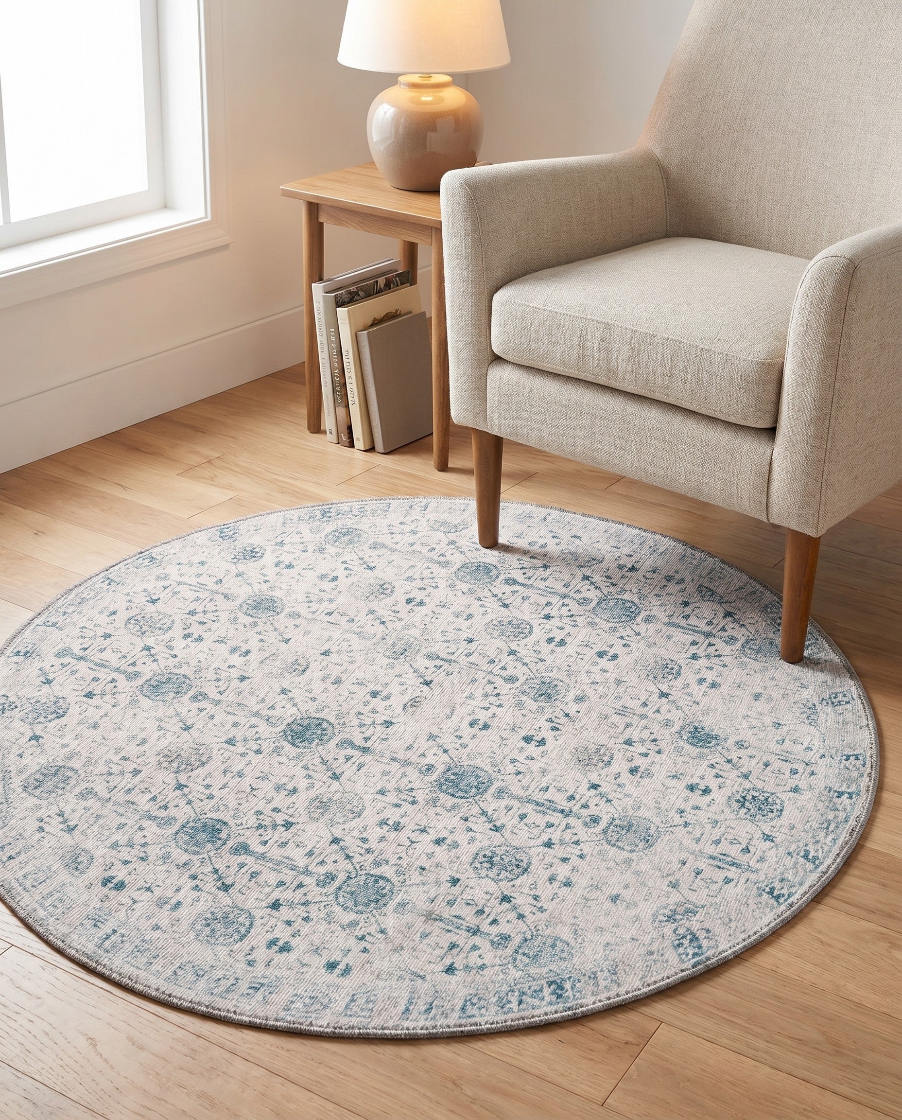 Ivory Washable Timeless Round Rug