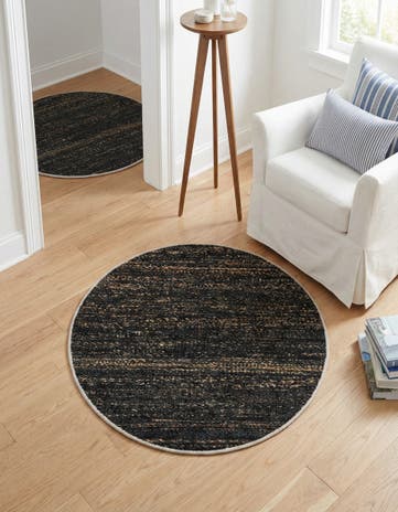 Midnight Denim Blue Hand Woven Palm Beach Jute Round Rug