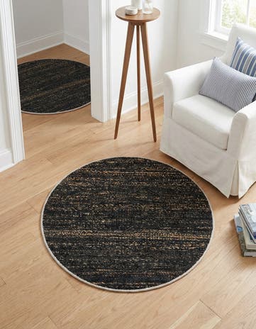 Midnight Denim Blue Hand Woven Palm Beach Jute Round Rug