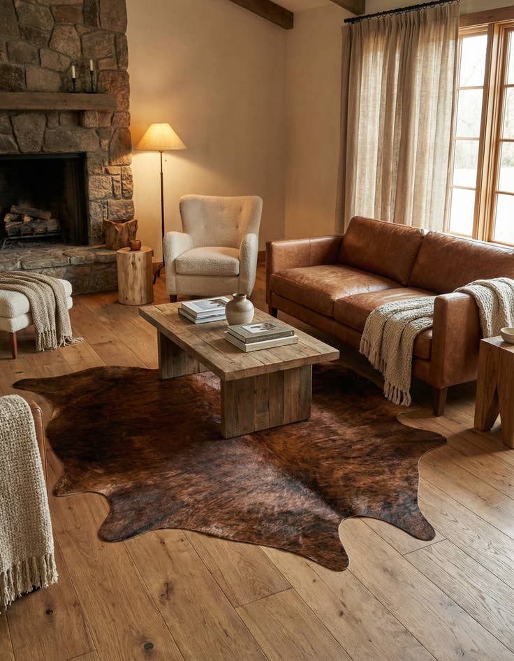 Detail image of 5' 11 x 6' 9 Cowhide Leather Rug