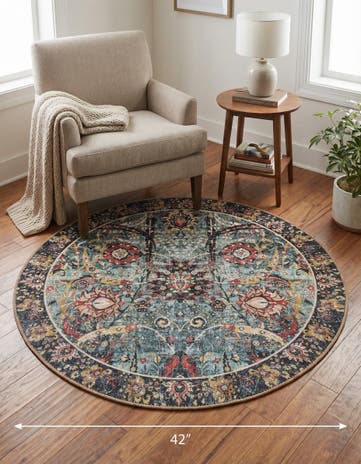 Vintage Green Washable Timeless Round Rug