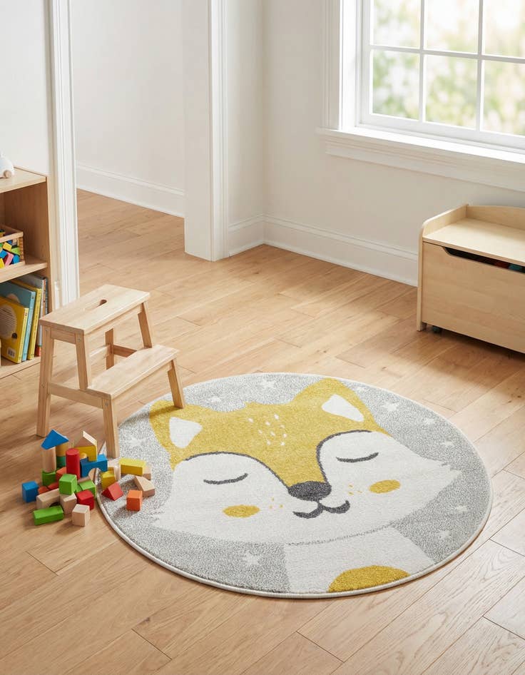 Detail image of 3' 3 x 3' 3 Fox Whimsy Kids Round Rug