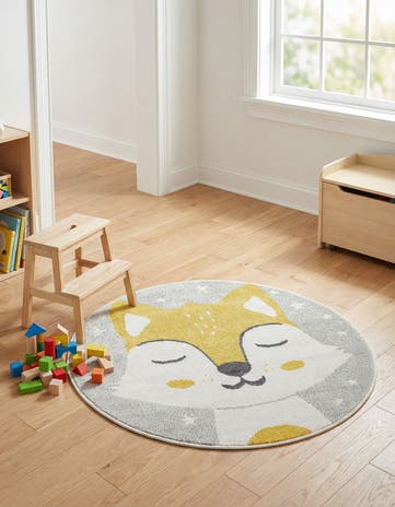 3' 3 x 3' 3 Fox Whimsy Kids Round Rug