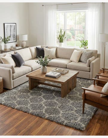 Gray Lattice Shag Rug