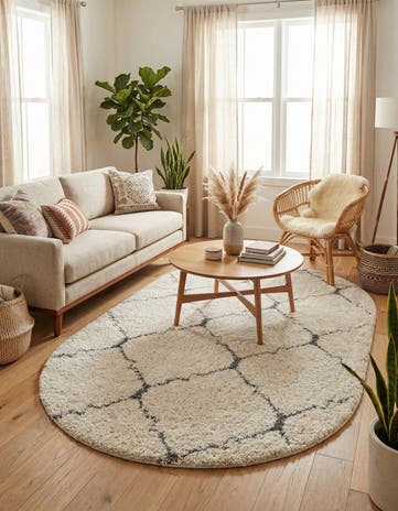 Ivory Moroccan Shag Oval Rug