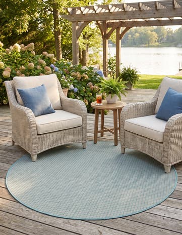 6' x 6' Easy-Clean Checkered Indoor / Outdoor Round Rug