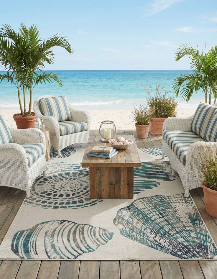Detail image of 6' x 9'  Washable Coastal Indoor / Outdoor Rug