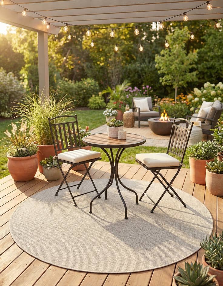 Detail image of 5' 3 x 5' 3 Washable Solid Indoor / Outdoor Round Rug