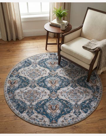Blue and Ivory Yara Round Rug