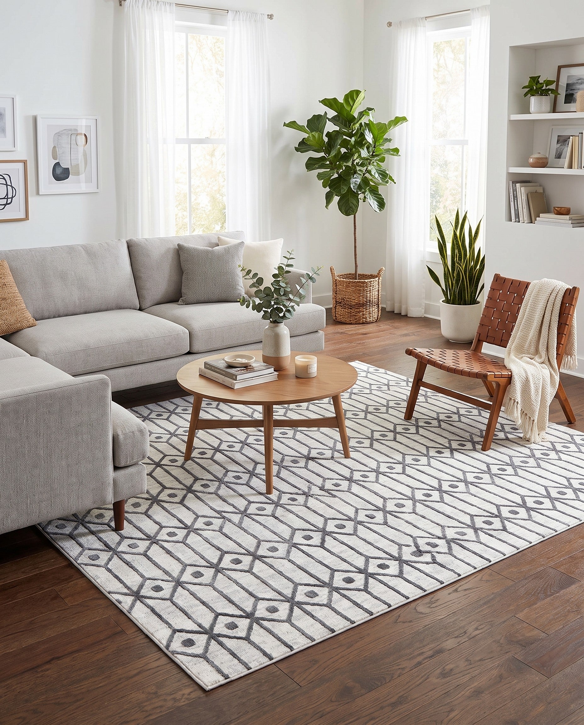 White Lattice Trellis Square Rug