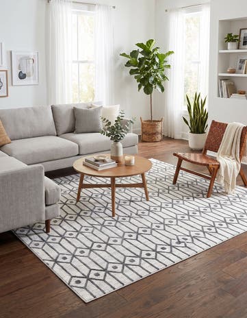 White Lattice Trellis Square Rug