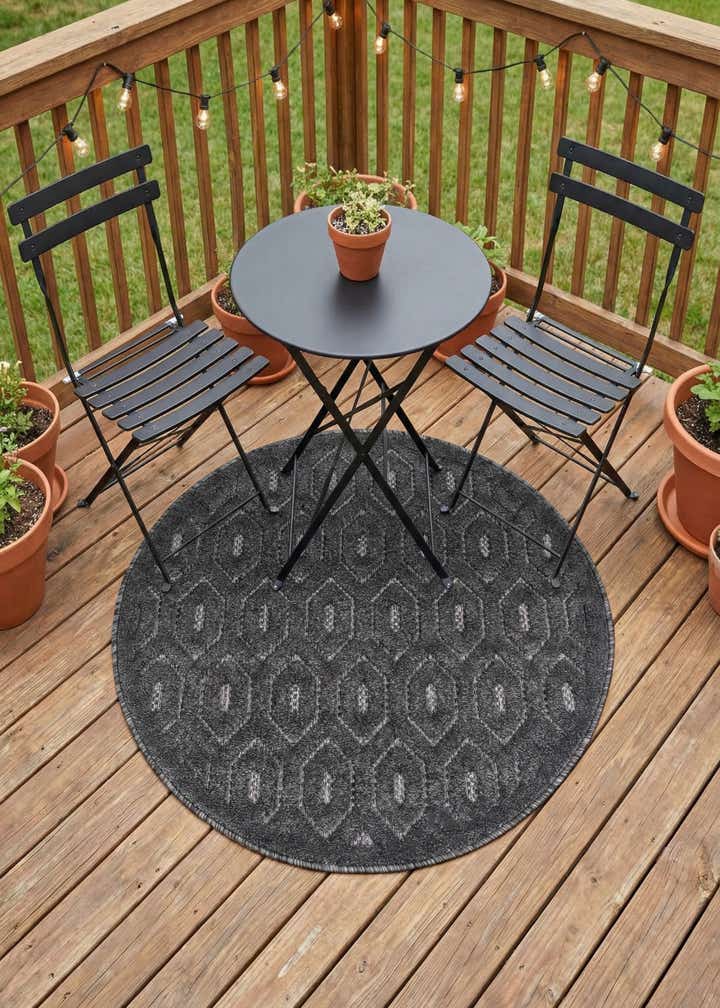 3' x 3' Easy-Clean Trellis Textured Indoor / Outdoor Round Rug