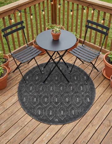 3' x 3' Easy-Clean Trellis Textured Indoor / Outdoor Round Rug