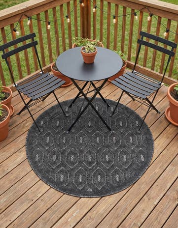 3' x 3' Easy-Clean Trellis Textured Indoor / Outdoor Round Rug