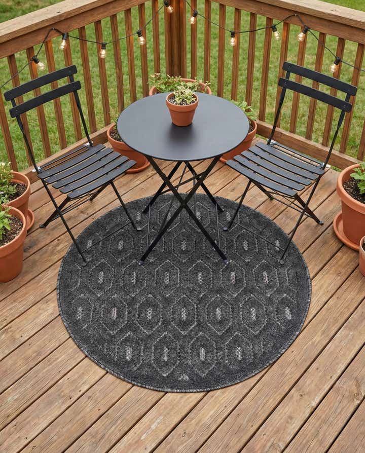 3' x 3' Easy-Clean Trellis Textured Indoor / Outdoor Round Rug