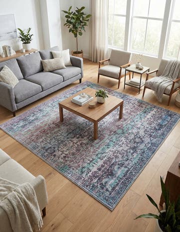 Blue Green Washable Renaissance Square Rug