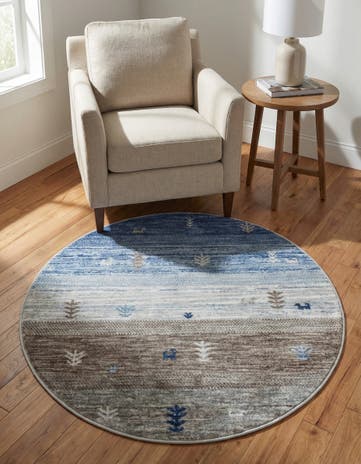 Blue Gray Gabbeh Round Rug