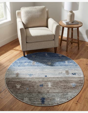 Blue Gray Gabbeh Round Rug