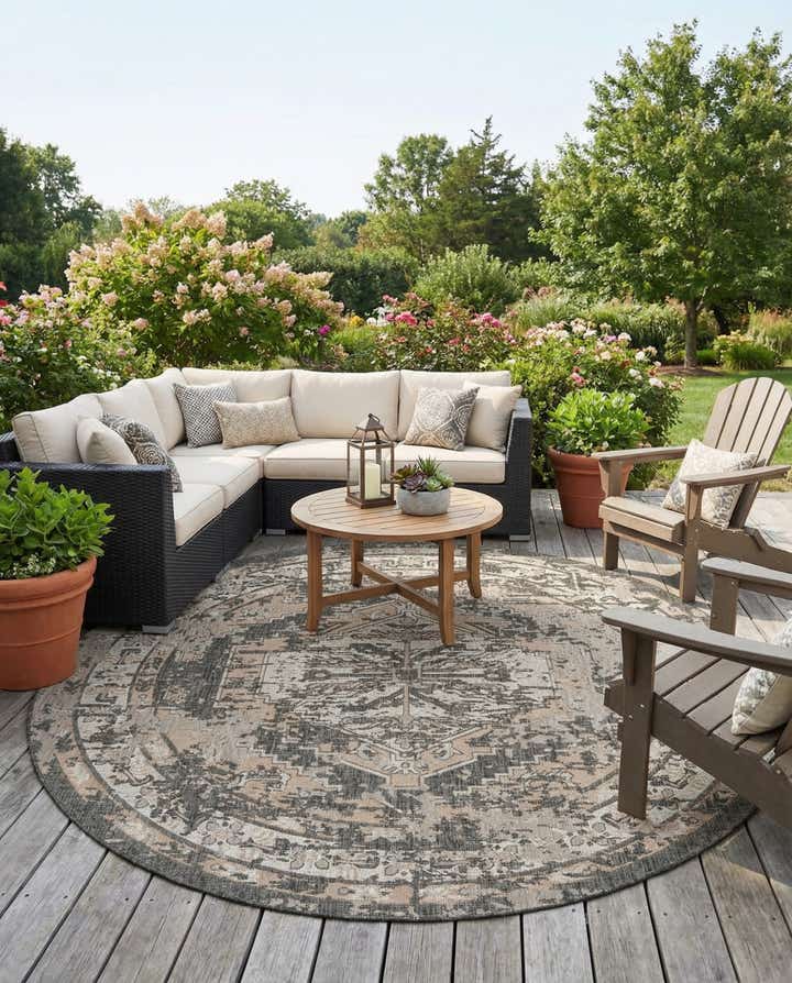 10' x 10' Easy-Clean Traditional Indoor / Outdoor Round Rug