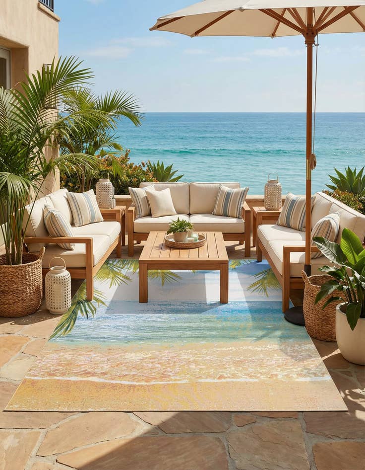 Detail image of 7' 10 x 10' Washable Coastal Indoor / Outdoor Rug