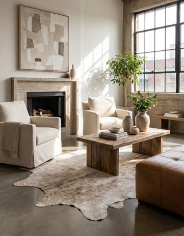 5' 9 x 6' 3 Cowhide Leather Rug