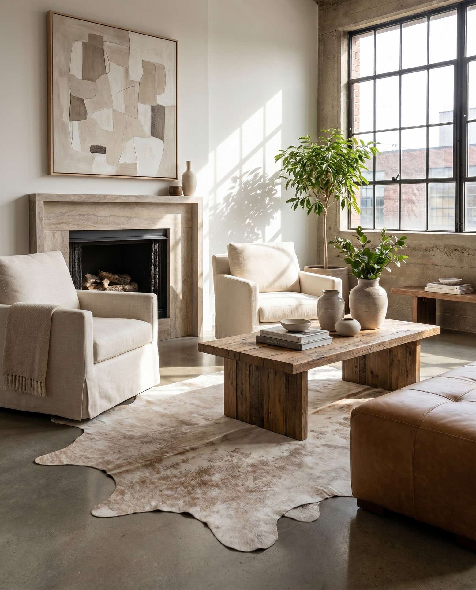 5' 9 x 6' 3 Cowhide Leather Rug