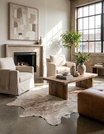 5' 9 x 6' 3 Cowhide Leather Rug