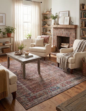 7' 3 x 7' 3 Washable Nostalgia Square Rug